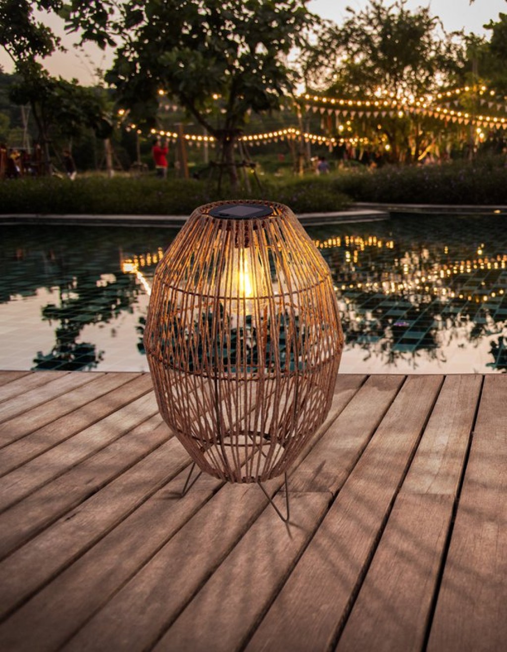 LED solar lamp "Korbinian" for garden and terrace, outdoor cheese made of metal, plastic and jute in nature, firmly built -in LEDs, solar lamp for the garden 34 x 19.58 cm