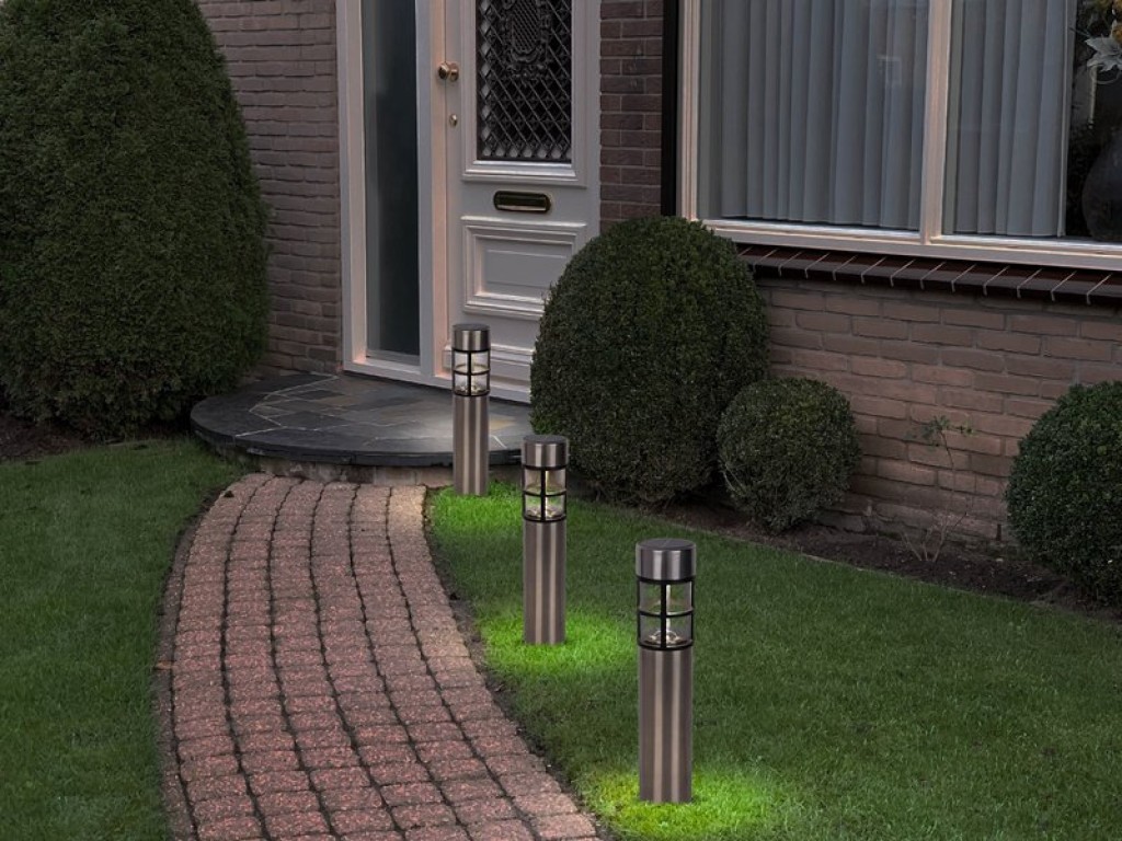 Solar decorativespieß "Bobby" in the 3 Set, Ø 6.2 cm, 42 cm high, metal in steel-blank, plastic, integrated LEDs warm white