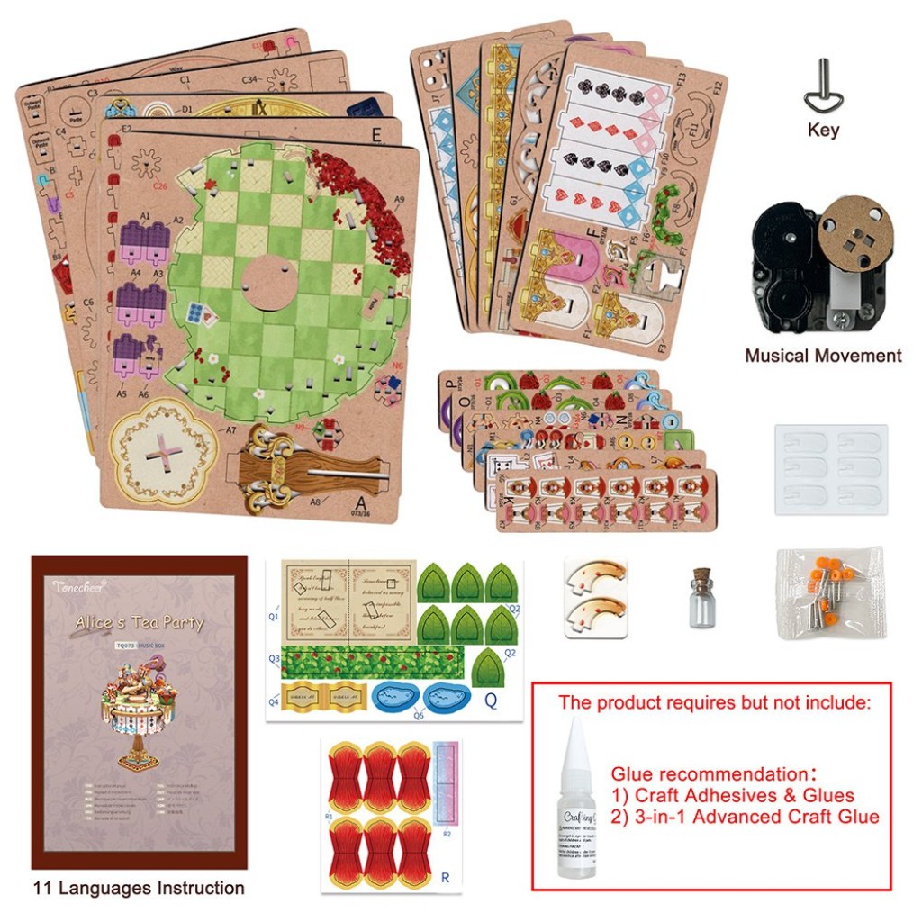 Muziekdoosje DIY 3D Houten Alice's Tea Party Tone-Cheer, TQ073, 13,7x13,2x20,9cm