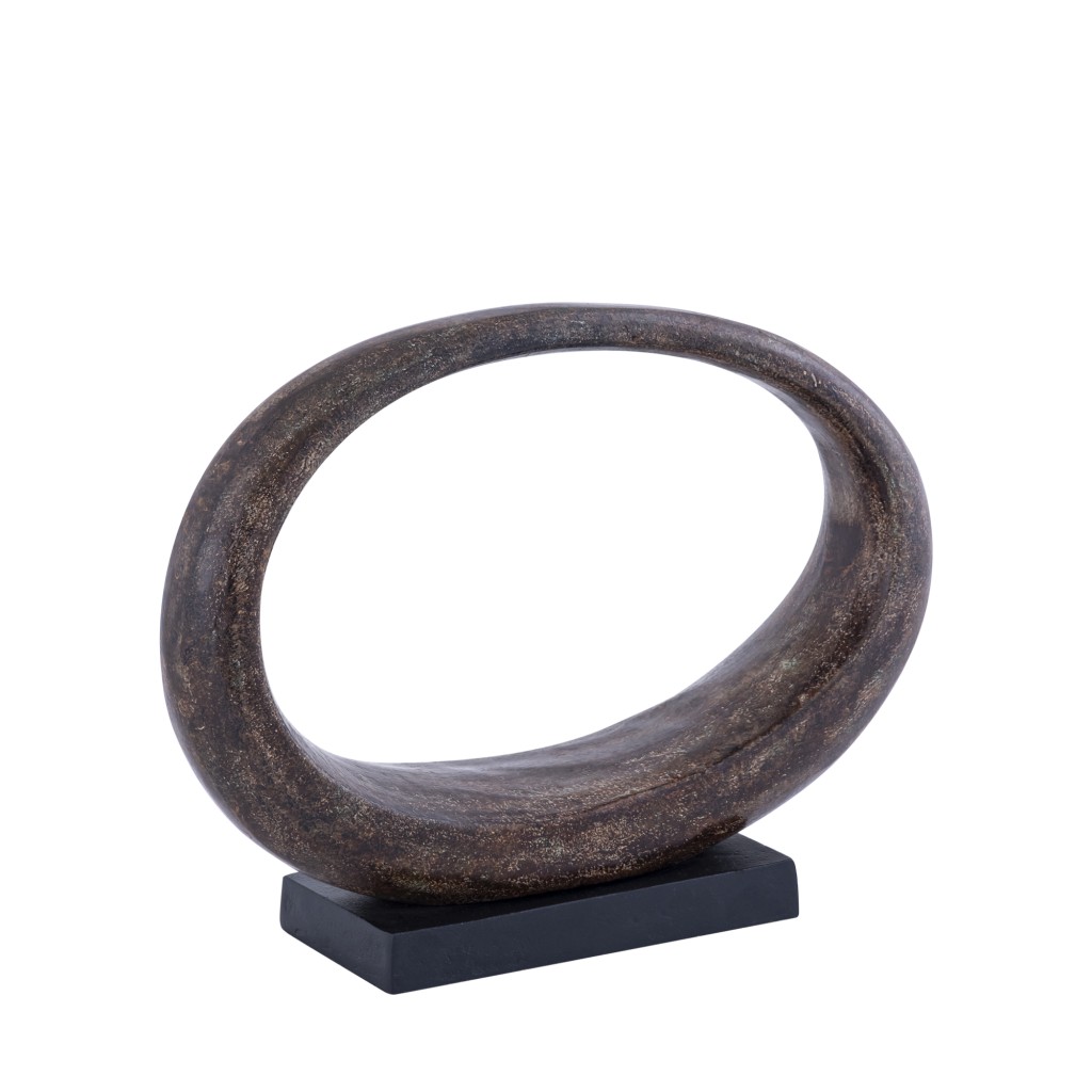 Rhubie Brown Oval Alu Casted Statue On Base Wide
