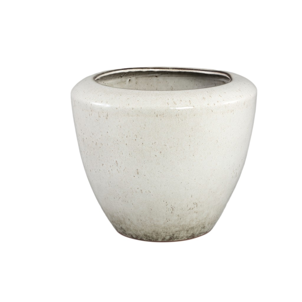 Kyleigh Beige Round Ceramic Pot Smooth Low XL
