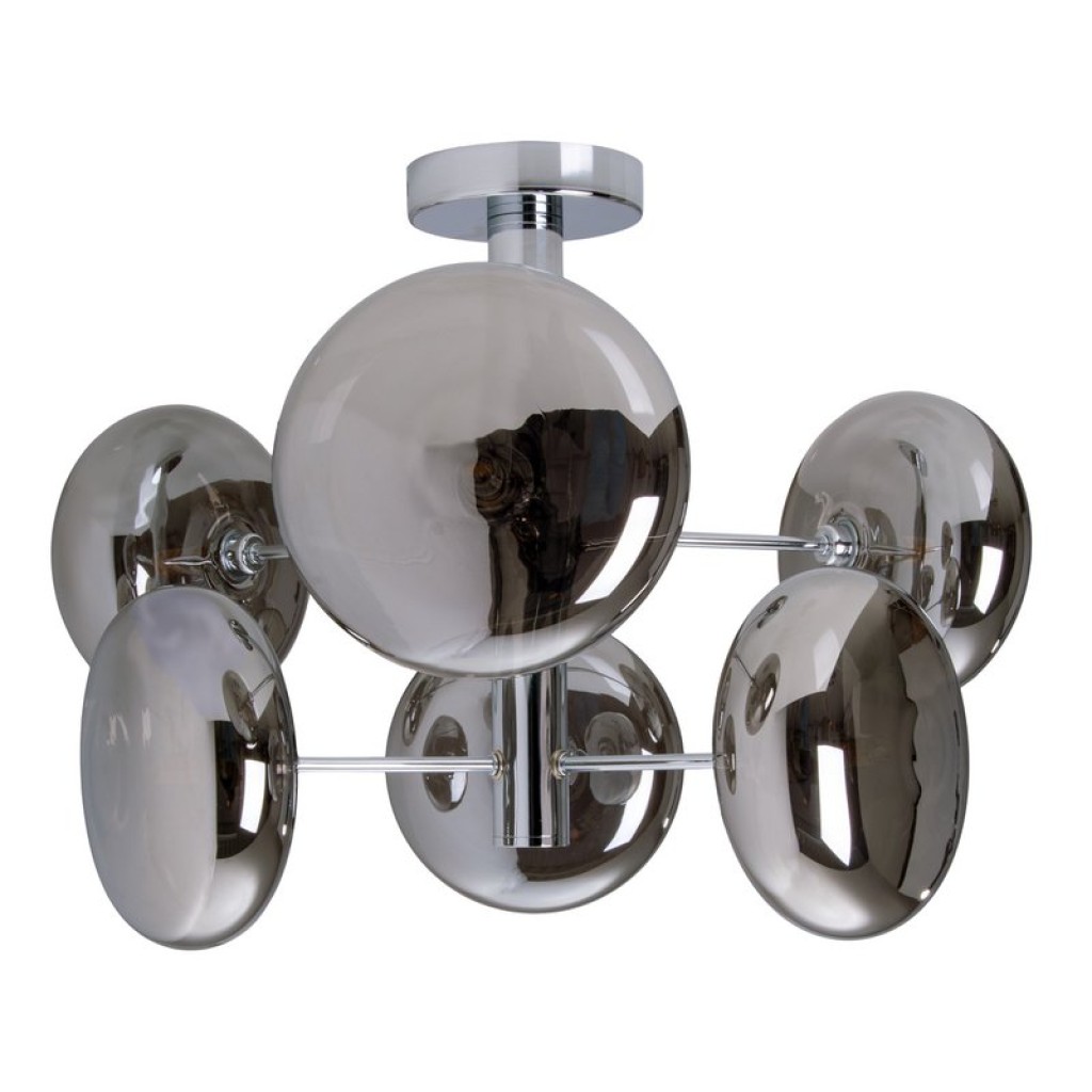 Deckenleuchte "ORION" smoky, Ø ca. 53 cm, aus chromfarbenem, rostfreiem Stahl und Rauchglas, G9-Sockel, Beleuchtung für Wohnzimmer, Esszimmer oder Büro.