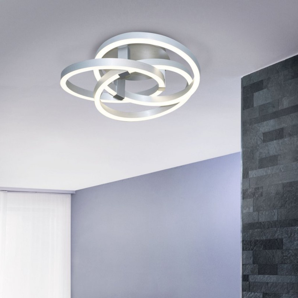 Smart Home LED ceiling light "Divora" Ø 70 cm, ceiling lamp made of metal, aluminum brushed and white plastic, with many functions, firmly built -in LEDs, lighting for living room, dining room office or hallway