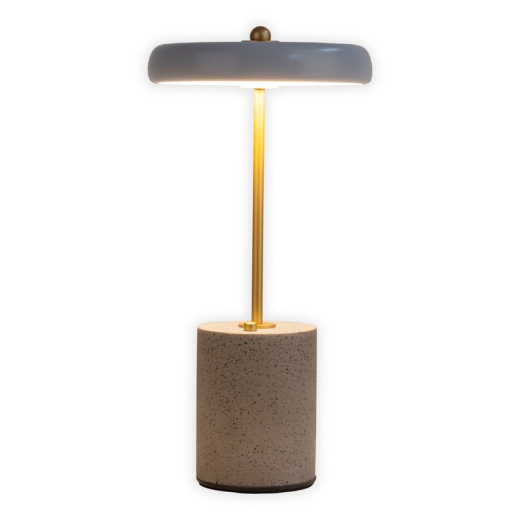 Akku Tischleuchte "SETA" grau 30 cm hoch aus Metall und Beton, mit fest verbauter LED