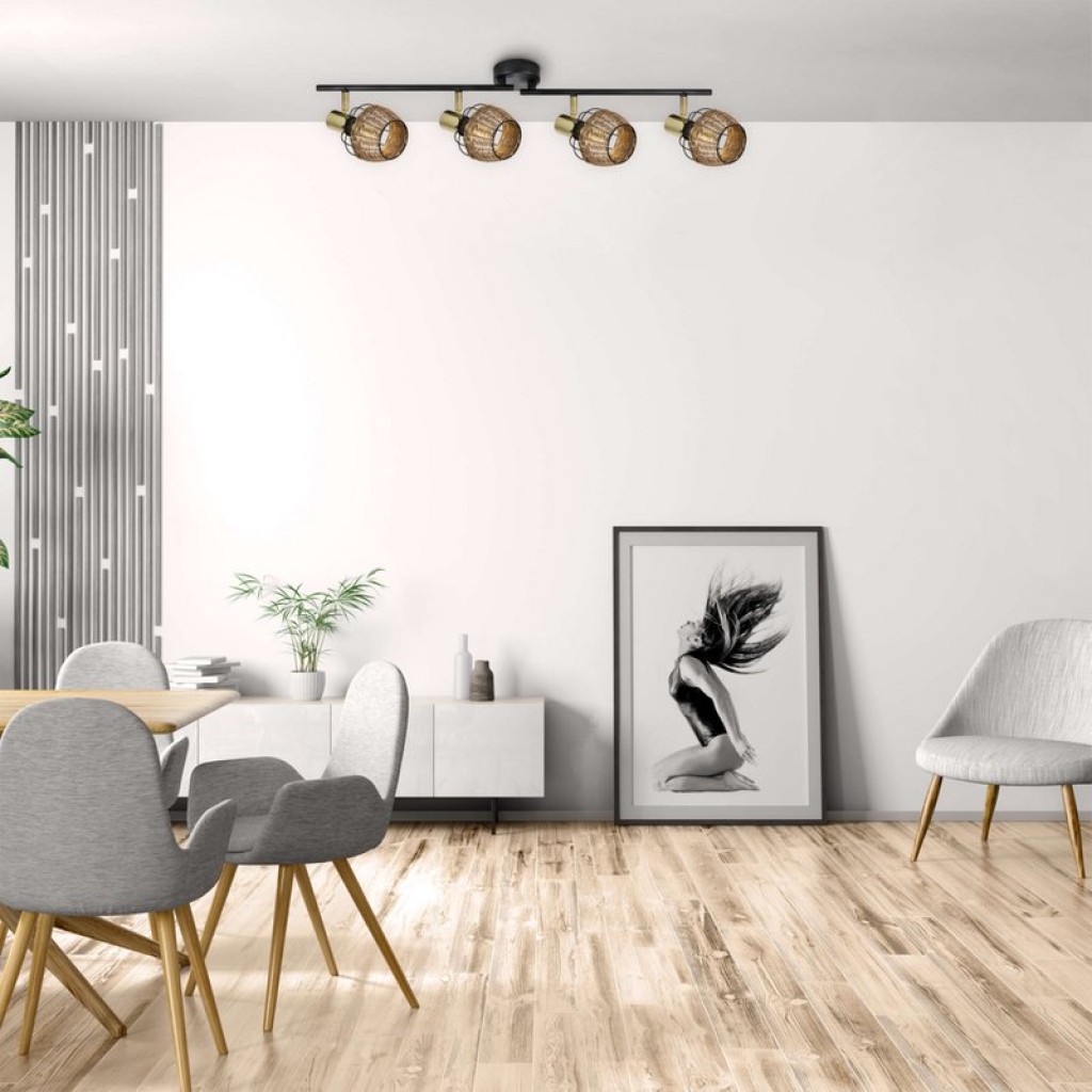 4 ceiling lamp "Corbis", metal spot in black, and gold, with E14 socket, for dining room, living room, hallway or office, ceiling lamp inside, 78 cm long