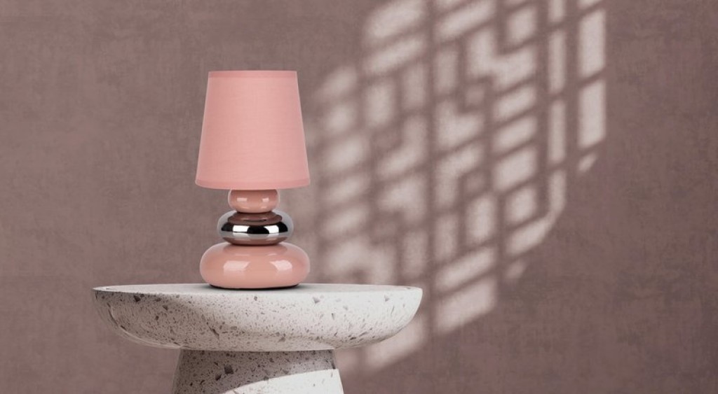 Keramik Tischleuchte "STONEY" rosa - Klassik - Tischleuchte - - rosé/lachs - E14 - keine Angabe