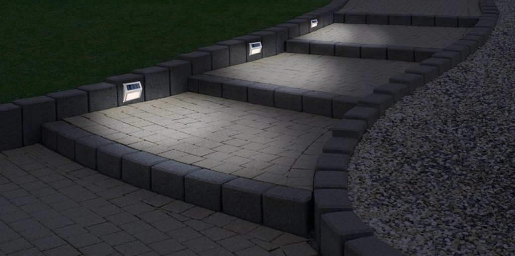 4 Set LED solar outer light, for outside, wall lamp-metal and plastic in steel-blank, with integrated LED