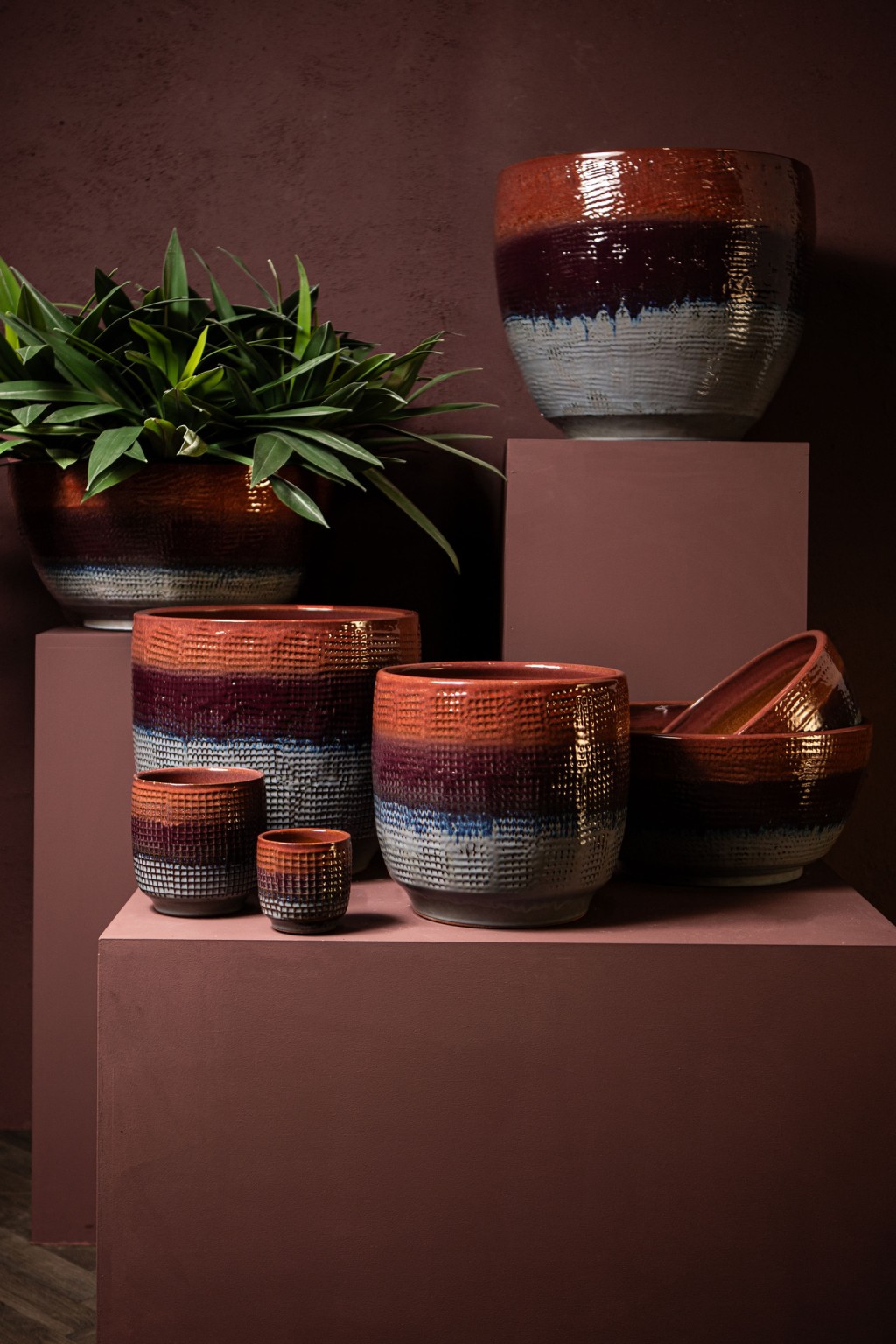 Elana Purple Round Ceramic Pot Ombre Pattern L