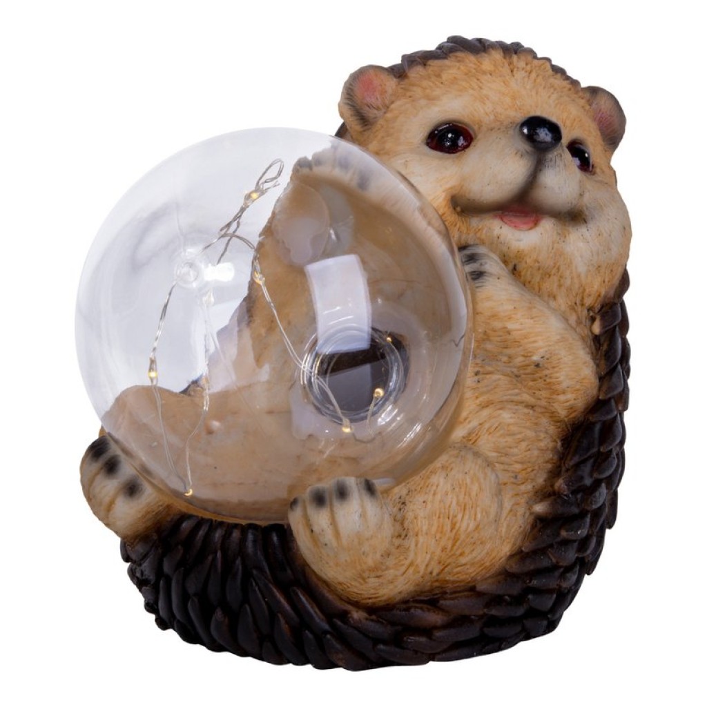 LED Solarleuchte "Igel" für Terrasse und Garten, aus braunem Kunststoff, mit fest verbauten LEDs, Deko Lampe für Außen 17 x 14,5 x 12 cm