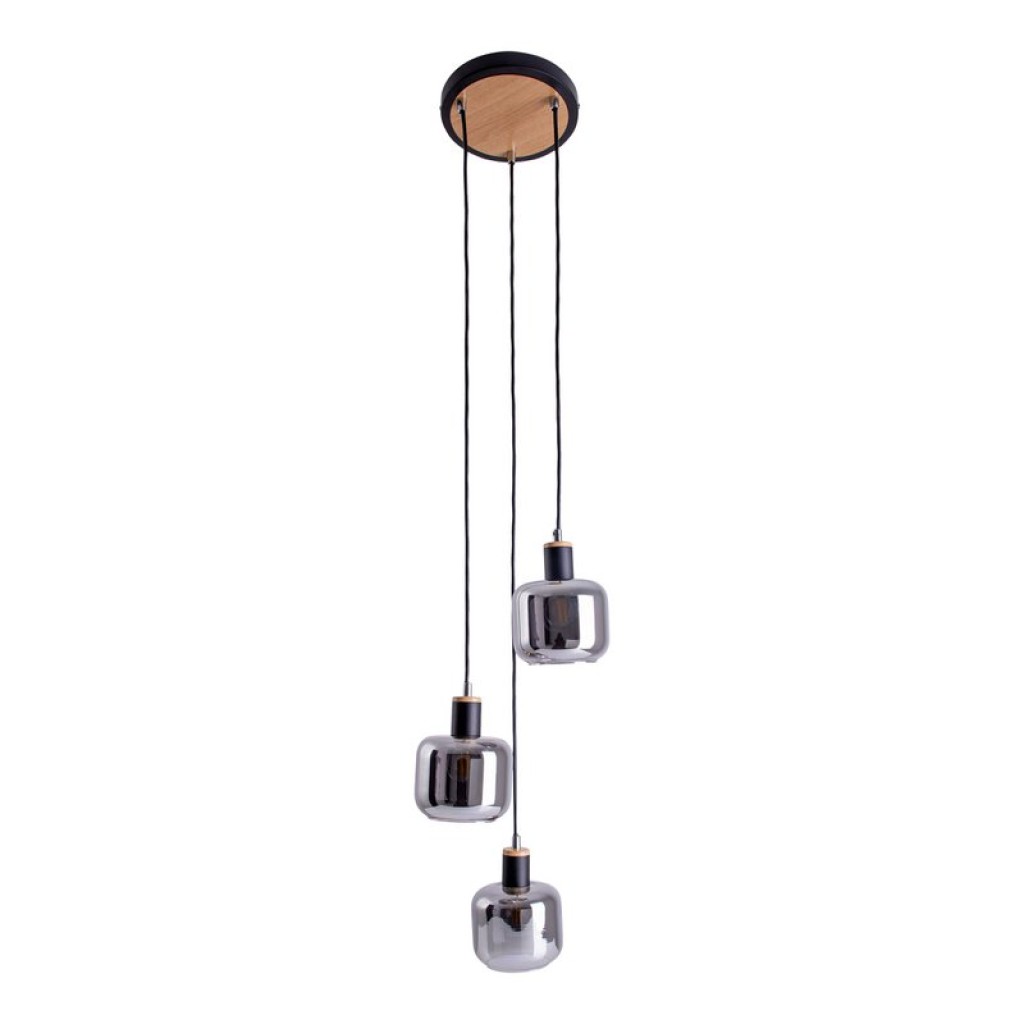 3 ceiling lamp "fumoso", pendant lamp made of metal and glass in black, with E14 socket, for dining room, living room, hall or office, hanging lamp total height 123 cm.