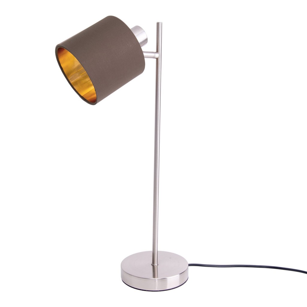Tafellamp "Maron" gemaakt van metaal-satine-meter met stof paraplu's in bruin, met E14-aansluiting, lamp voor woonkamer, eetkamer, gang en kantoor, tafellamp 51 cm hoog