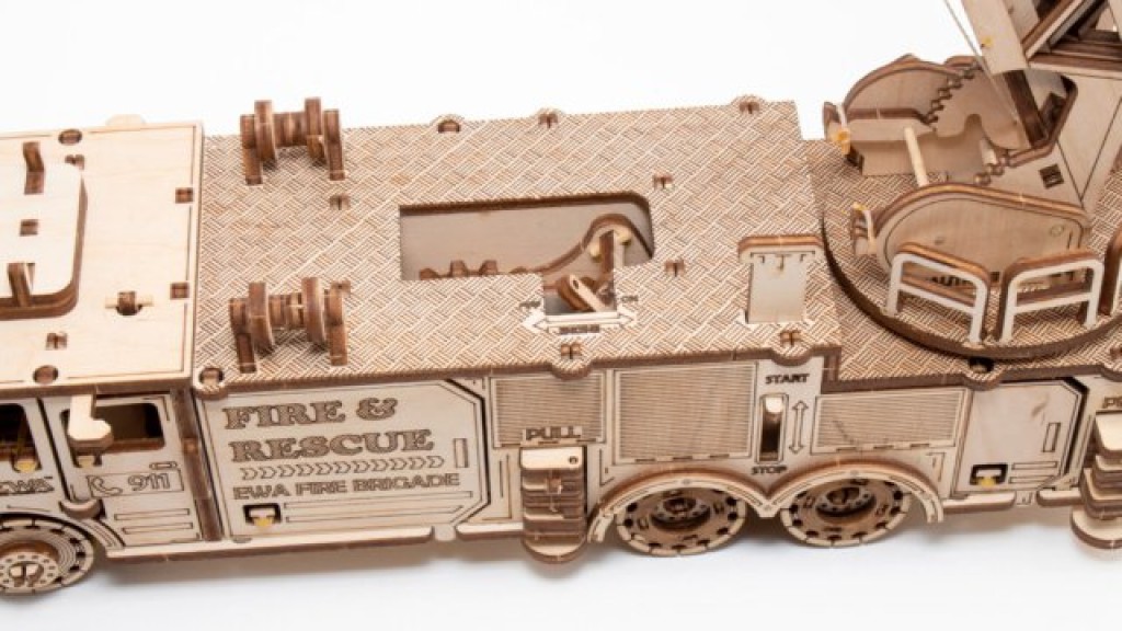 Eco Wood Art Mechanical Puzzle Firetruck, 1409, 37.8x9.8x12.2cm