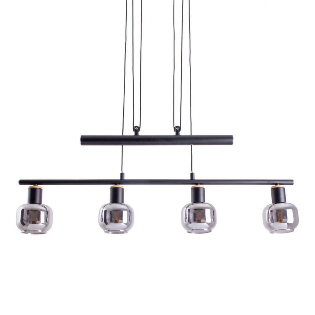4 pendant lamp "fumoso", pendant lamp height adjustable made of metal and smoke glass in black, with E14 socket, for dining room, living room, hallway or office, 78 x 10 cm