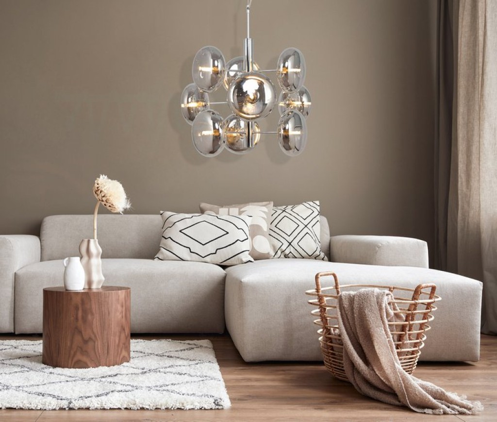 Pendelleuchte "ORION" Ø ca. 53 cm amber, aus messingfarbenem Metall und Glas in amber, G9-Sockel, Beleuchtung für Wohnzimmer, Esszimmer oder Büro.