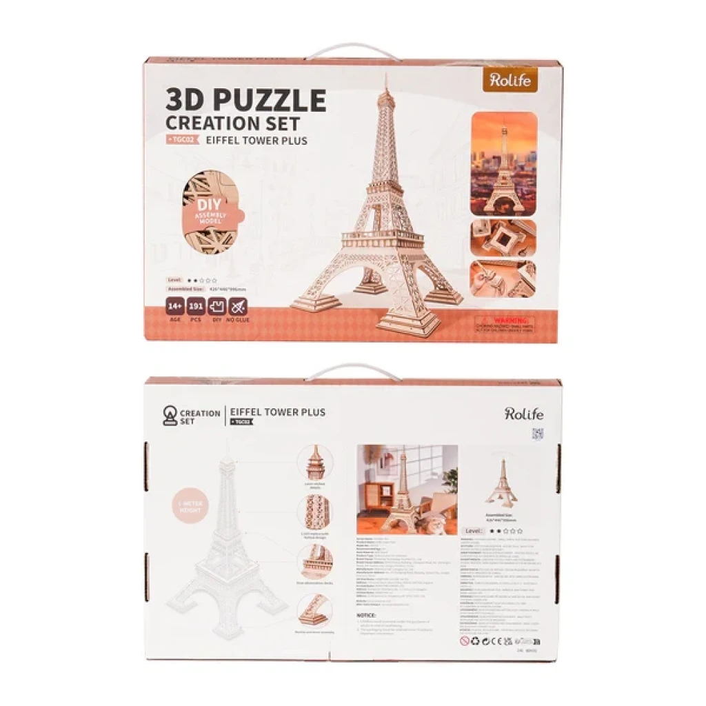Robotime, 3D Houten Puzzel Eiffeltoren PLUS, TGC02, 42,6x44,6x99,6cm
