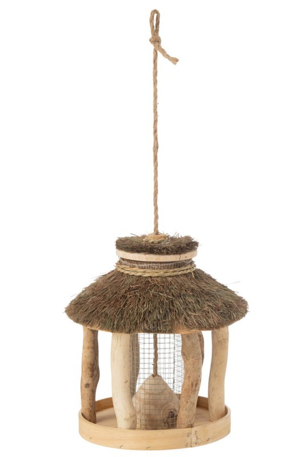 J-Line Birdhouse Hanging+Feeder Wood/Dry Grass Natural