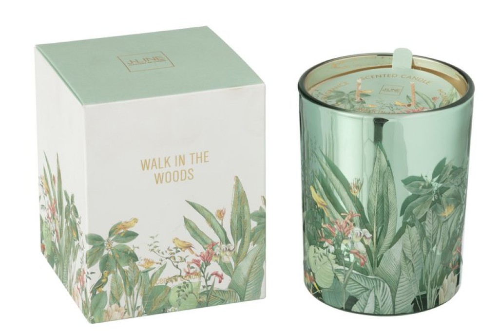 J-Line Scented Candle Walk In The Woods Wax Green Large-55 Hours