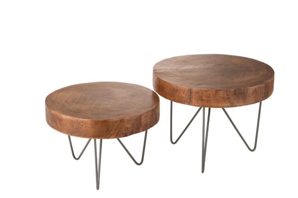 J-Line side table Paulownia - wood/metal - brown - set of 2