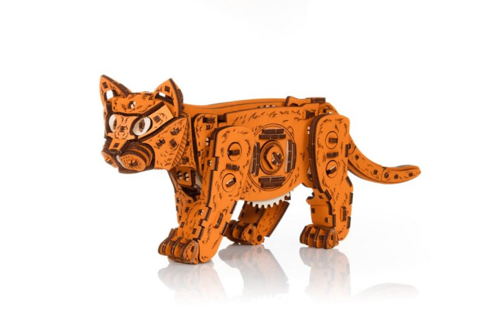 DIY 3D Mechanical Wooden Puzzle, Kitten Ginger, Eco Wood Art, 3847, 35.1x8.4x14.5
