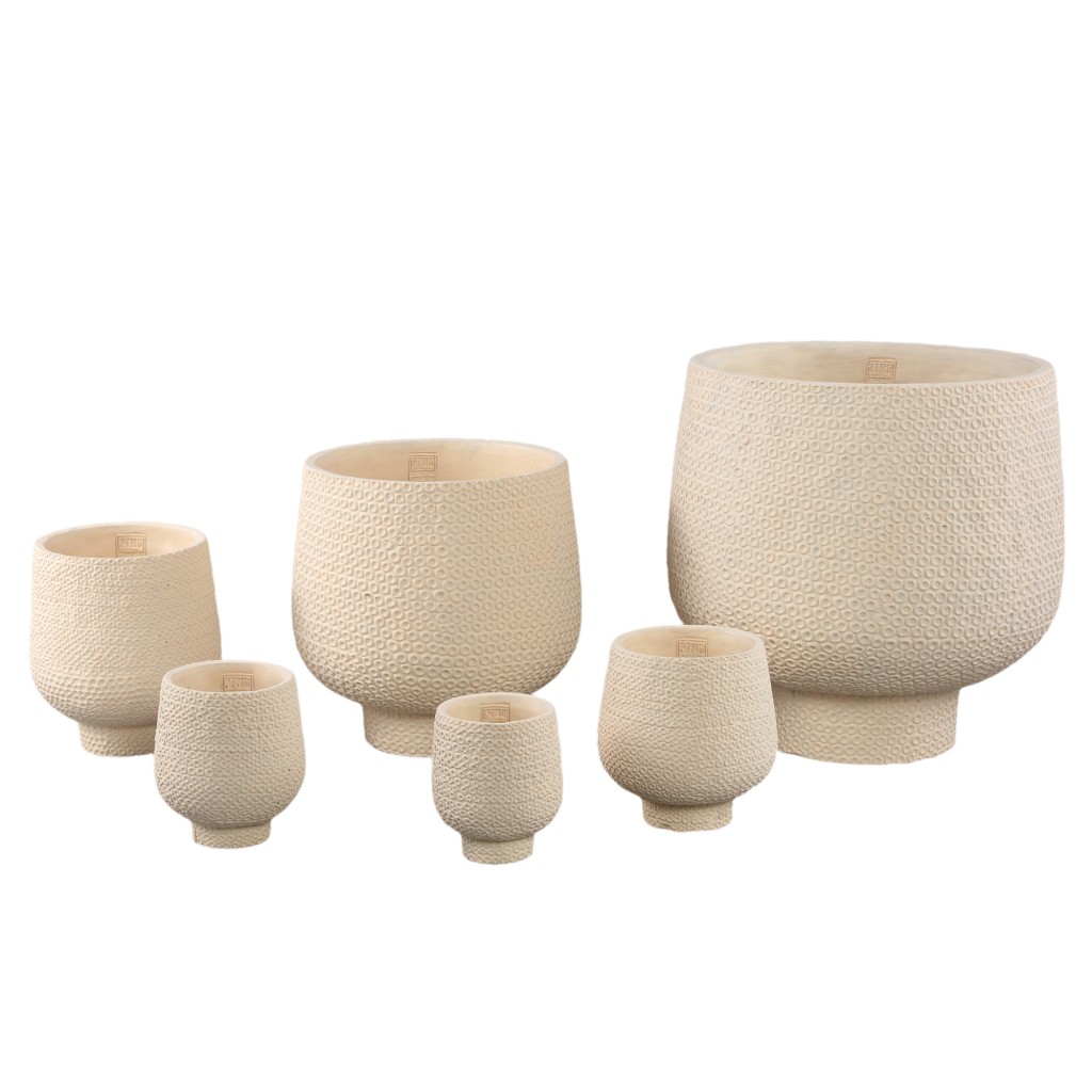 Laim Cream Cement Round Pot Dots Pattern BaseXXL