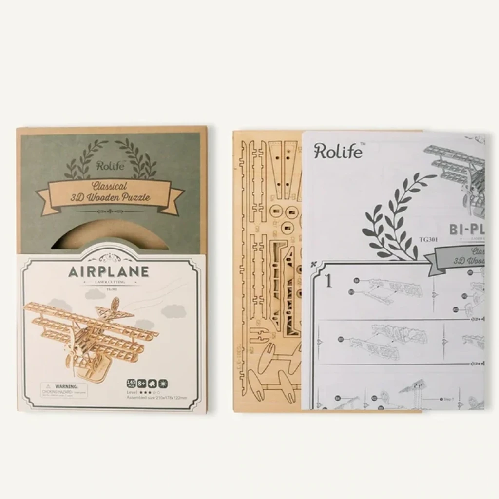 Robotime, 3D Houten Puzzel Vliegtuig, TG301, 21x17,6x12,