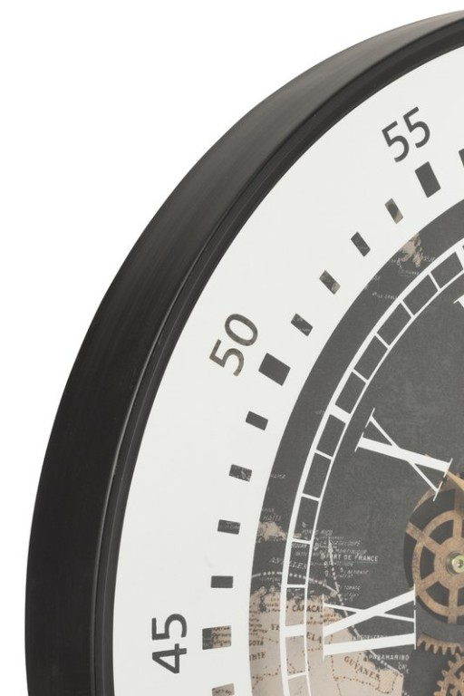 J -Line Klock + Mirror World Map - Wood - Black - Ø 79 cm