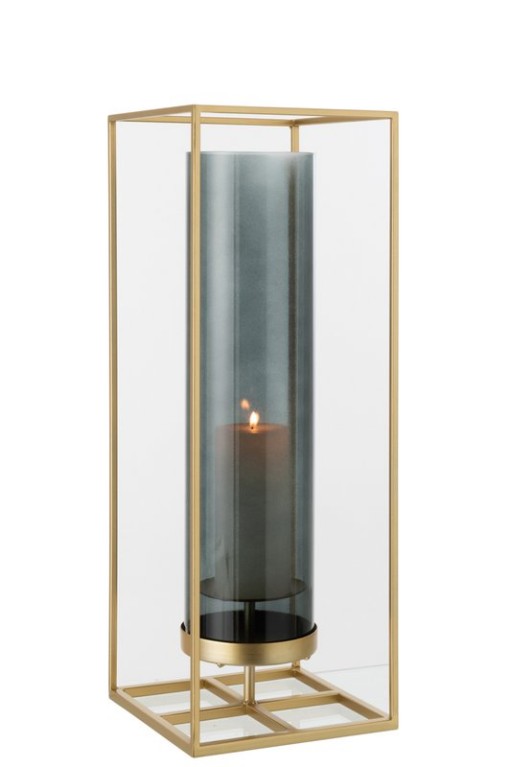 J-Line lantern Rectangle High - candle holder - metal/glass - gold