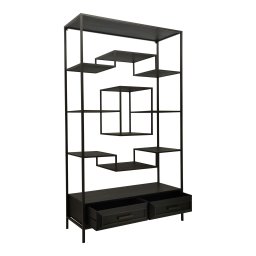 Lixly Black Wood Iron Frame Open Cabinet