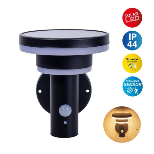 LED Solar Außenwandleuchte "NORA" , für Außen, Wandleuchte - Metall und Kunststoff in Schwarz, mit integrierter LED