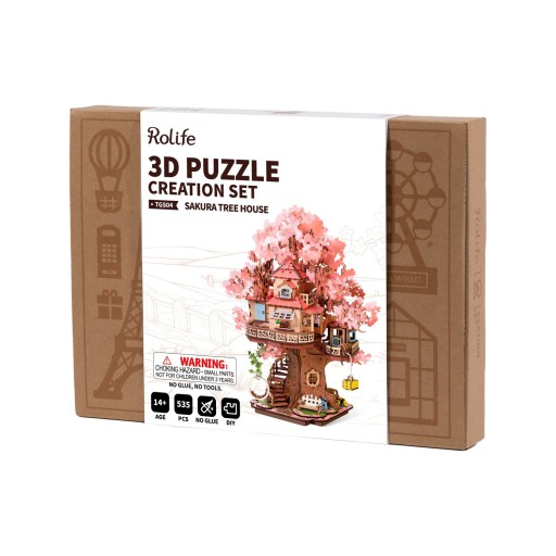 Robotime, DIY 3D Houten Modelbouwpakket, Sakura Boomhut, TGS04, 30 x 24,1x 30,7cm