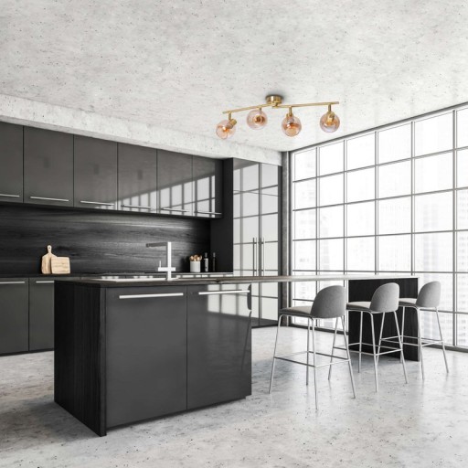 4er Spot/Deckenleuchte "LIBBY", klassische Deckenlampe aus messingfarbenem Metall und getöntem Glas in Amber, mit E14-Fassung, für Esszimmer, Wohnzimmer, Diele oder Büro, 80 cm lang