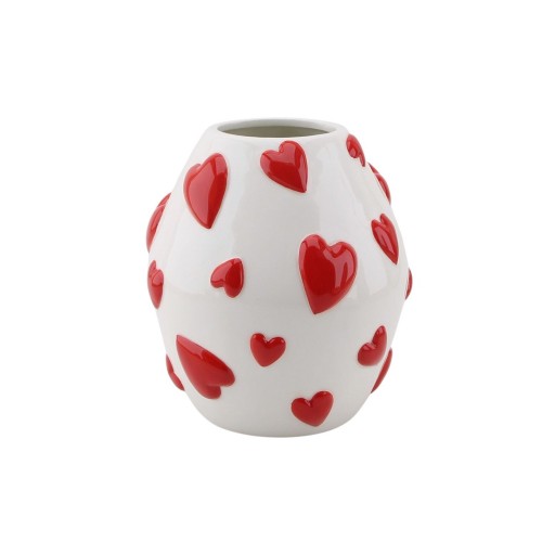 Vaas - Bloemvaasharten - Dolomiet - Wit/rood - 16x16x17,5cm