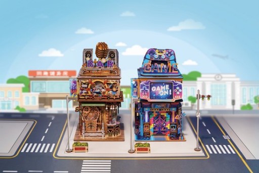 Tone-Cheer DIY 3D Houten Puzzel Desk Bin, Punk Bar, TQ183,15x14x25cm