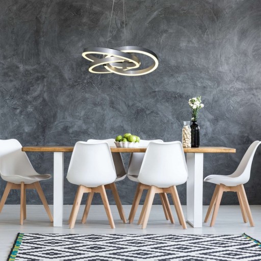 Smart Home LED pendant light "Divora" Ø 58cm, ceiling lamp made of metal, aluminum brushed and white plastic, with many functions, firmly built -in LEDs, lighting for living room, dining room office or hallway