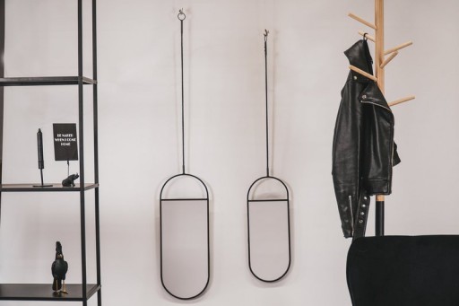 Mirror - Round Wall Mirrors - Metal - Black - 22x60|9x50cm