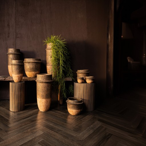 Christenee Grey Half Brown Cement Round Pot Big S