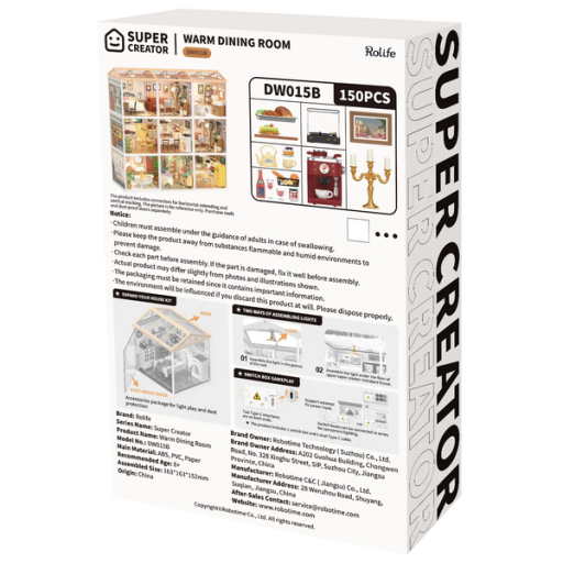 DIY Huisje Super Creator Warm Dinning Room, Robotime, DW015B, 16,3x16,3x15,2cm