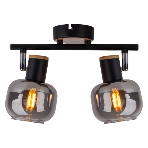 2 SPOT ceiling lamp "Fumoso", metal ceiling lamp and smoke glass in black, and nature, with E14 socket, for dining room, living room, hallway or office, 40 x 20 cm