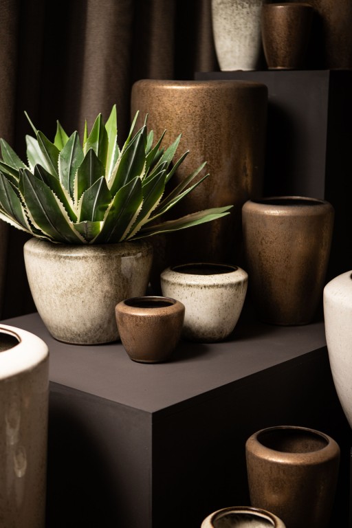 Kyleigh Beige Round Ceramic Pot Smooth Low XL