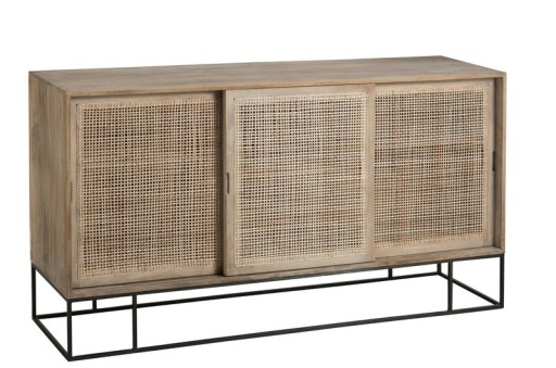 J-Line Woven Reed cabinet - 3 sliding doors - wood/metal - natural