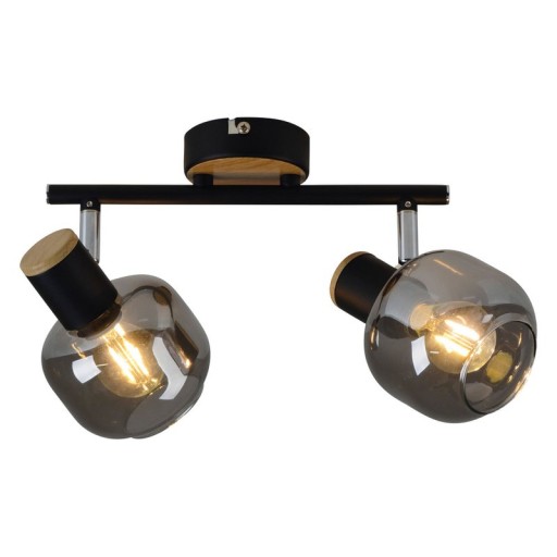 2 SPOT ceiling lamp "Fumoso", metal ceiling lamp and smoke glass in black, and nature, with E14 socket, for dining room, living room, hallway or office, 40 x 20 cm