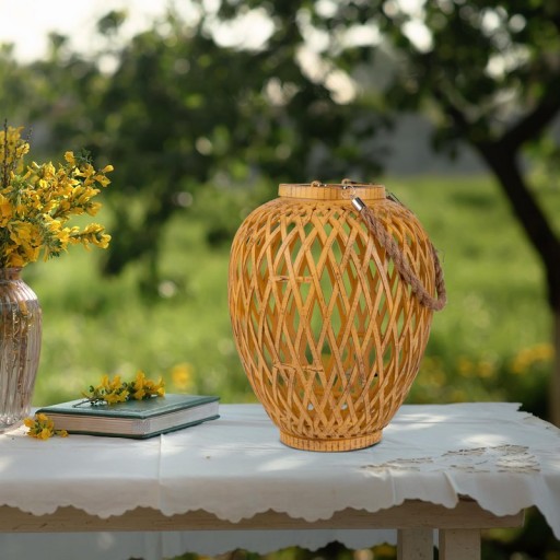 2 Set basket / solar record "cesto", made of natural colored artstrattan, with twilight sensor, warm white, 24 cm high, for the outdoor area