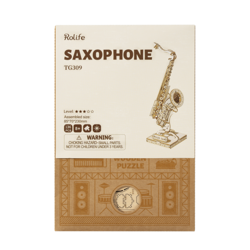 Robotime, 3D Houten Puzzel Muziekinstrument Saxophone, TG309, 8,5x7x23cm