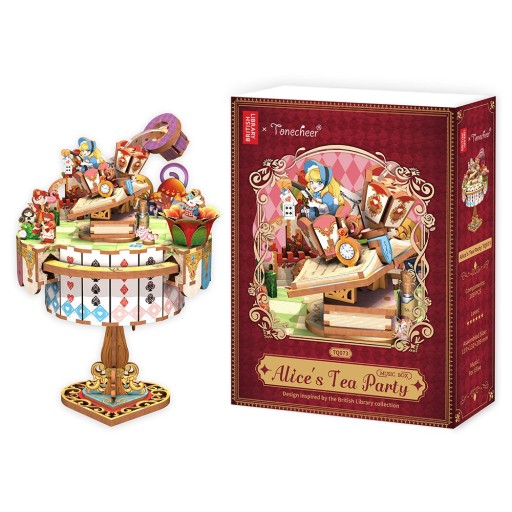 Muziekdoosje DIY 3D Houten Alice's Tea Party Tone-Cheer, TQ073, 13,7x13,2x20,9cm