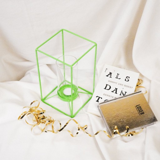 Lantaarn - Metaal/glas - Neon Green - 14,5x14,5x25cm