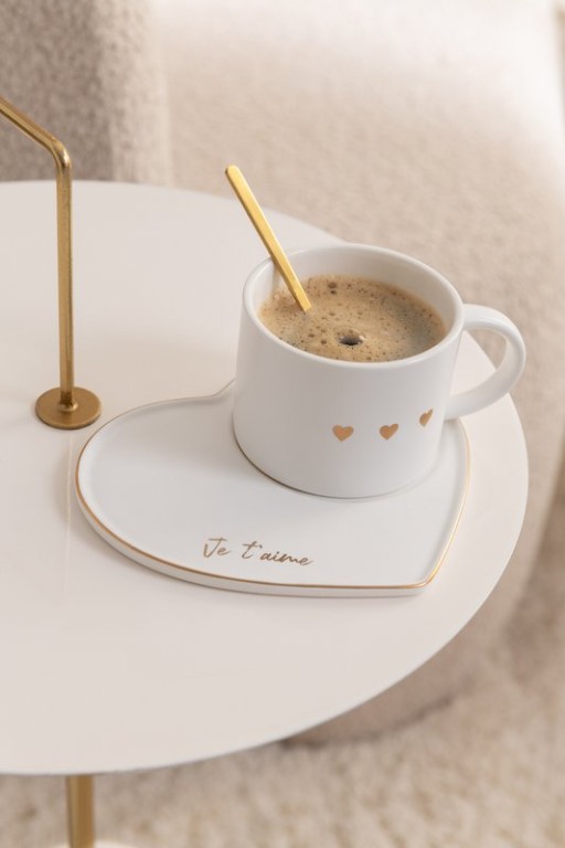 J-Line Mug + Plate + Spoon 3 Heart Ceramic White/Gold