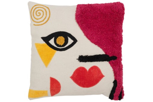 J-Line cushion Square Abstract Face - cotton - mix