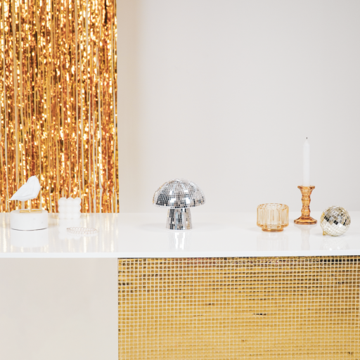 Ornament - Disco- Mushroom - Glass -Silver-14x14x14cm