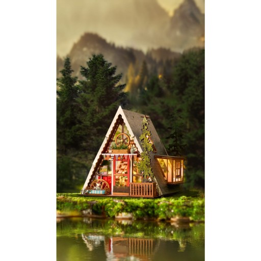 Robotime, DIY miniatuurhuis, A-Frame Cabin, DG181, 24,6x22,2x21,8 cm