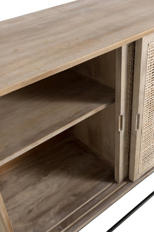 J-Line Woven Reed cabinet - 3 sliding doors - wood/metal - natural